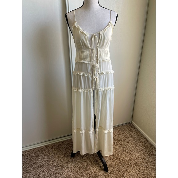 OAK + FORT Dresses & Skirts - OAK + FORT Cream Ruffle Tiered Maxi Dress XXS Tie Front Coquette Cottagecore